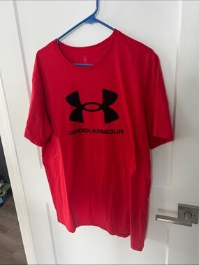 Under Armour Red Short-Sleeve Logo Tee with Black Print